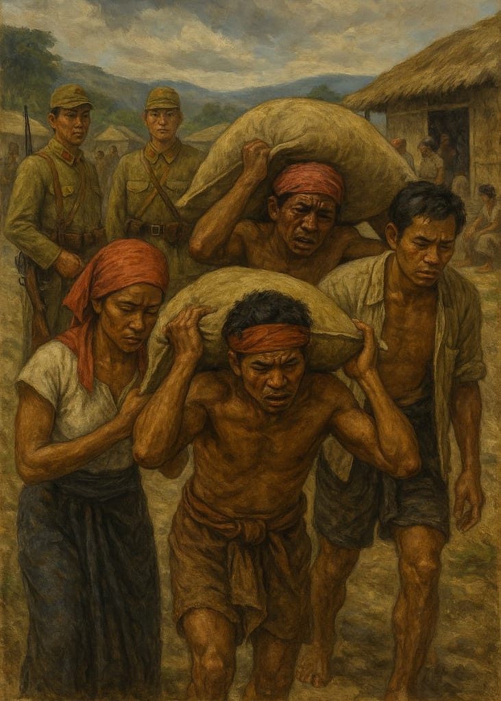 Japoneses empleando trabajo forzado local en la isla de Sumba, Indonesia